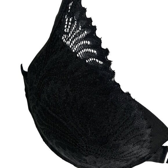 Rene Rofe NWT 36C Black Lace Extreme Push-Up Bra Gold Hardware Coquette Vampy - Picture 10 of 14